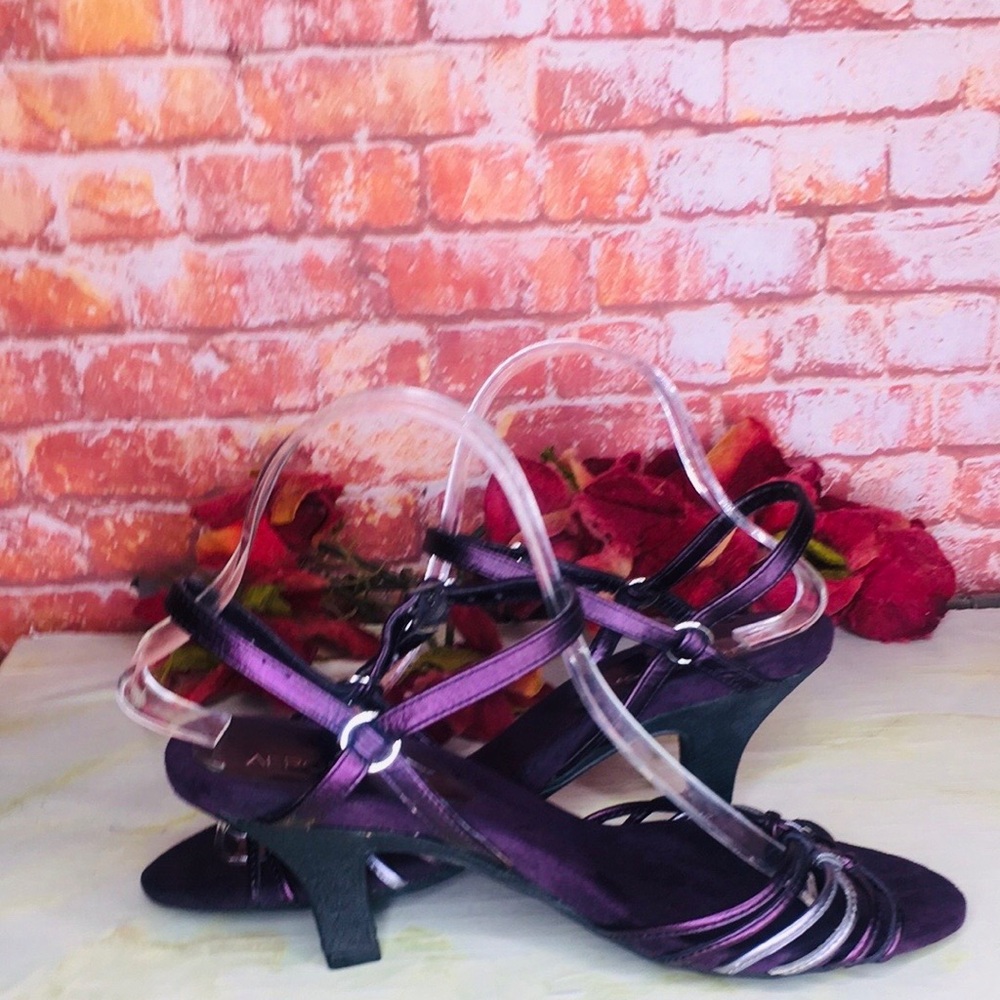 Aerosoles Metallic Dark Purple Strappy Leather High Heel Sandals - Picture 5 of 14